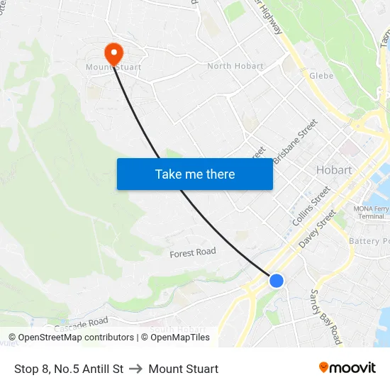 Stop 8, No.5 Antill St to Mount Stuart map
