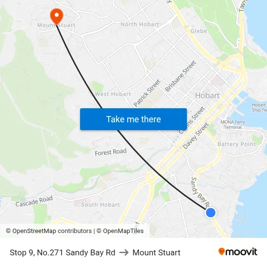 Stop 9, No.271 Sandy Bay Rd to Mount Stuart map