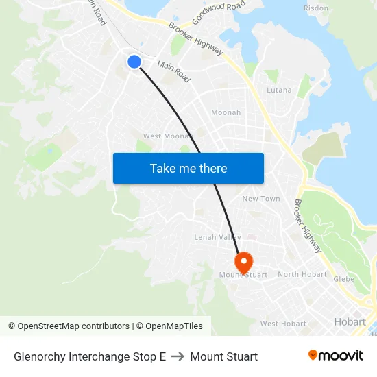 Glenorchy Interchange Stop E to Mount Stuart map