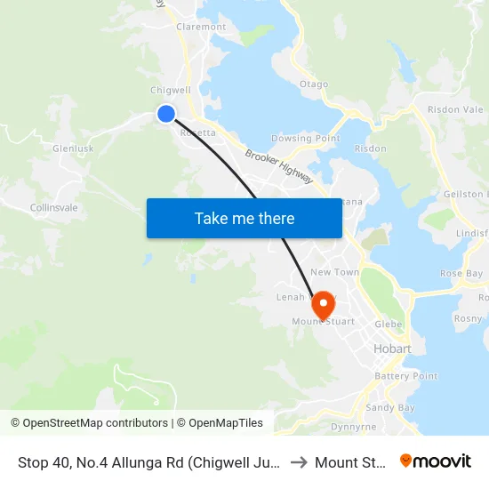 Stop 40, No.4 Allunga Rd (Chigwell Junction) to Mount Stuart map