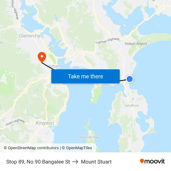 Stop 89, No.90 Bangalee St to Mount Stuart map