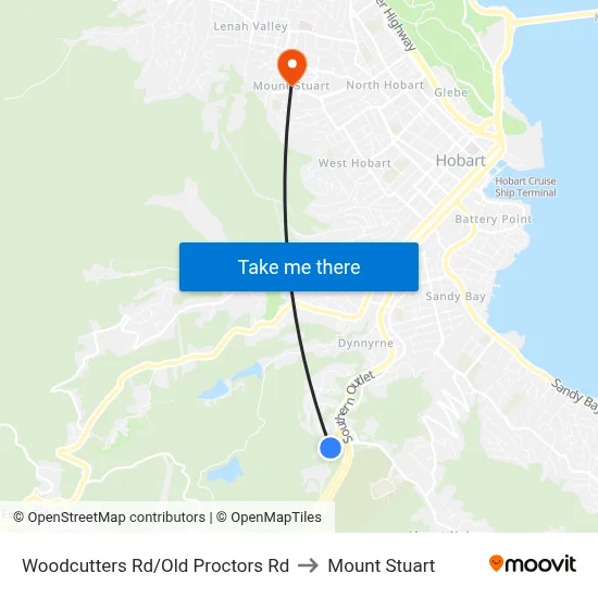 Woodcutters Rd/Old Proctors Rd to Mount Stuart map