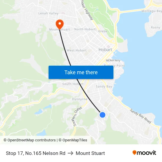 Stop 17, No.165 Nelson Rd to Mount Stuart map