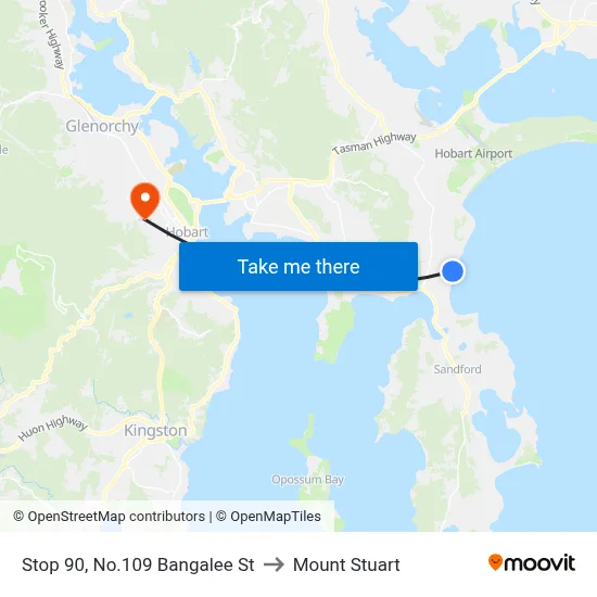 Stop 90, No.109 Bangalee St to Mount Stuart map
