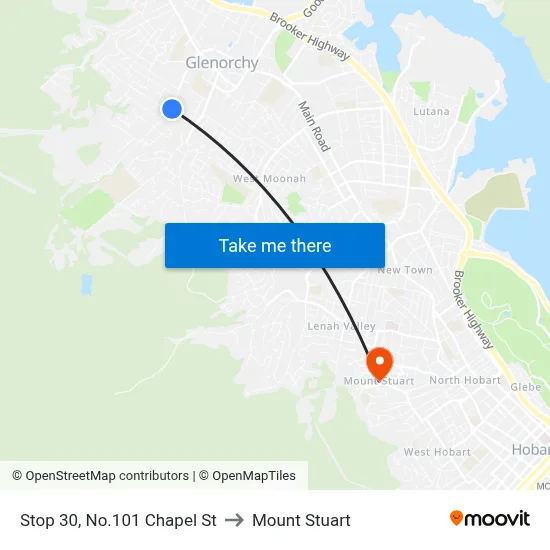 Stop 30, No.101 Chapel St to Mount Stuart map