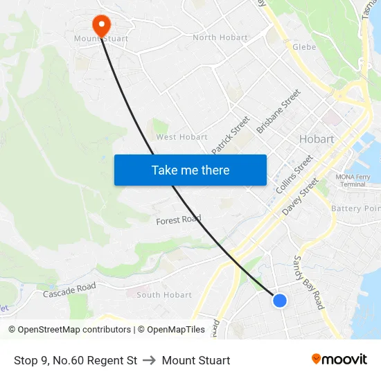 Stop 9, No.60 Regent St to Mount Stuart map