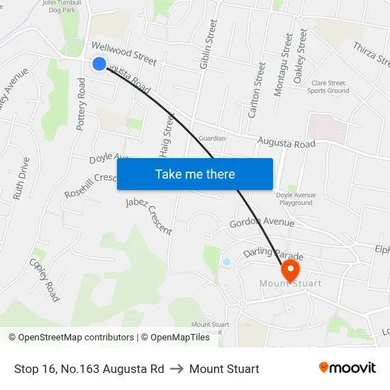 Stop 16, No.163 Augusta Rd to Mount Stuart map