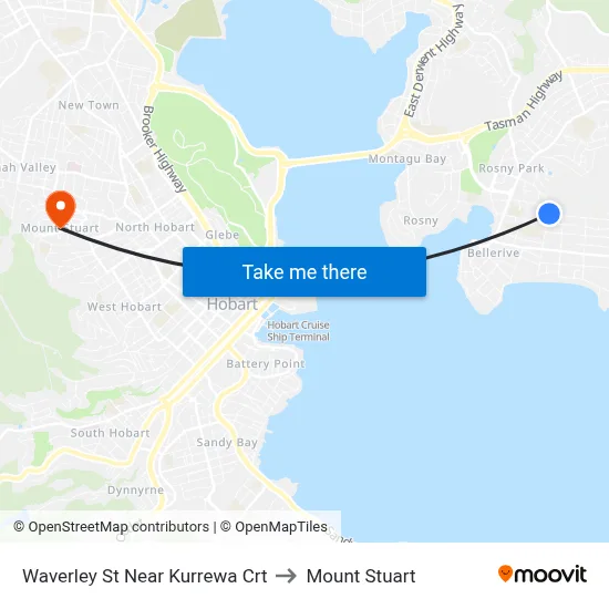 Waverley St Near Kurrewa Crt to Mount Stuart map