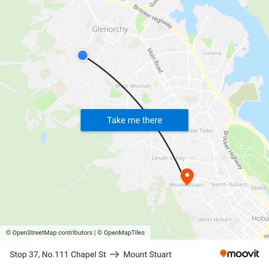 Stop 37, No.111 Chapel St to Mount Stuart map