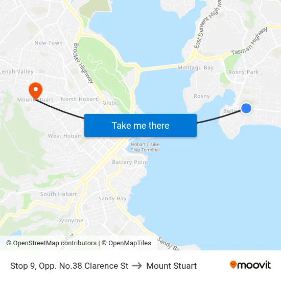 Stop 9, Opp. No.38 Clarence St to Mount Stuart map