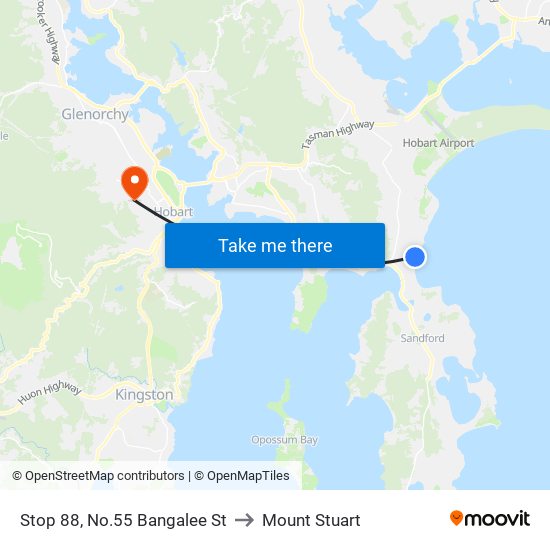 Stop 88, No.55 Bangalee St to Mount Stuart map