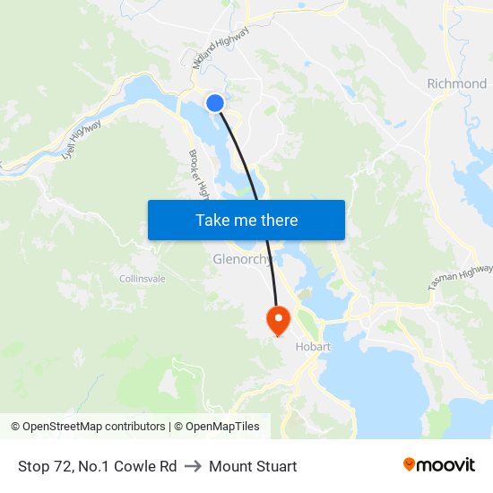 Stop 72, No.1 Cowle Rd to Mount Stuart map