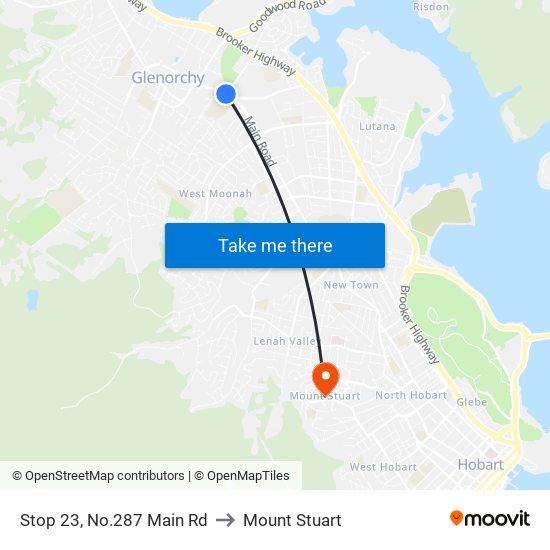 Stop 23, No.287 Main Rd to Mount Stuart map