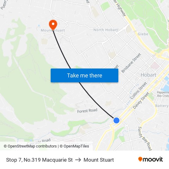 Stop 7, No.319 Macquarie St to Mount Stuart map