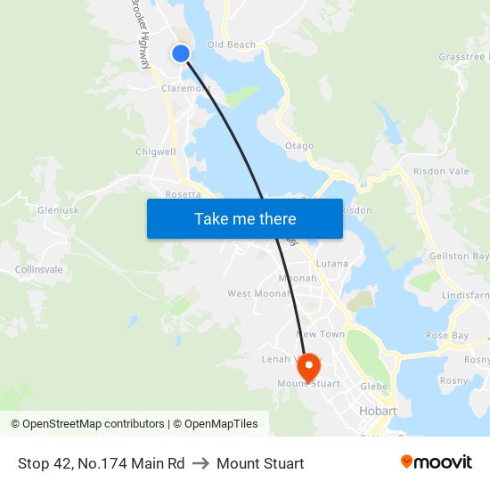 Stop 42, No.174 Main Rd to Mount Stuart map