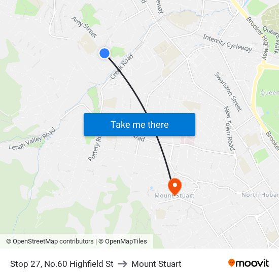 Stop 27, No.60 Highfield St to Mount Stuart map