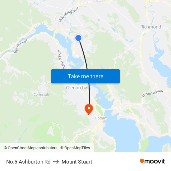 No.5 Ashburton Rd to Mount Stuart map