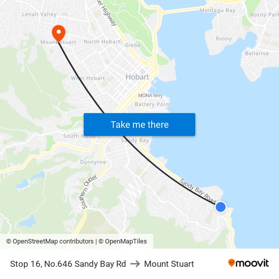 Stop 16, No.646 Sandy Bay Rd to Mount Stuart map