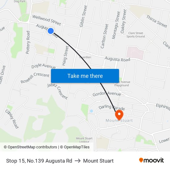 Stop 15, No.139 Augusta Rd to Mount Stuart map