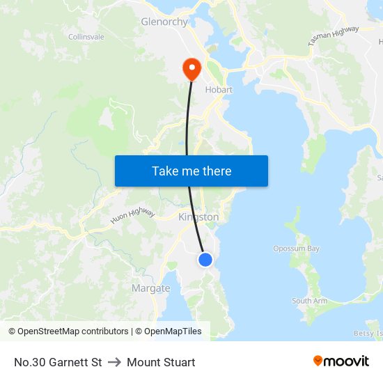 No.30 Garnett St to Mount Stuart map