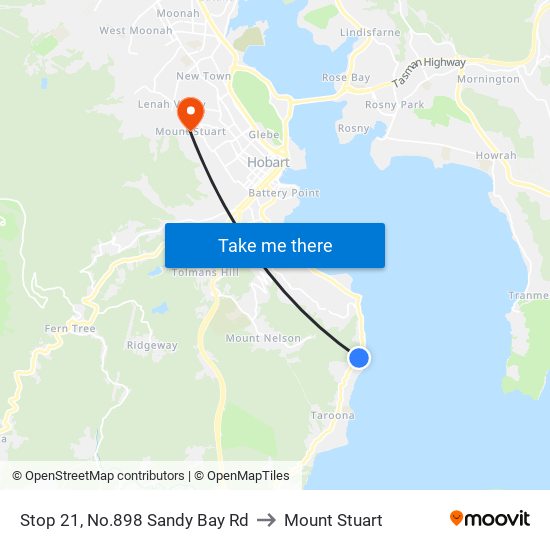 Stop 21, No.898 Sandy Bay Rd to Mount Stuart map