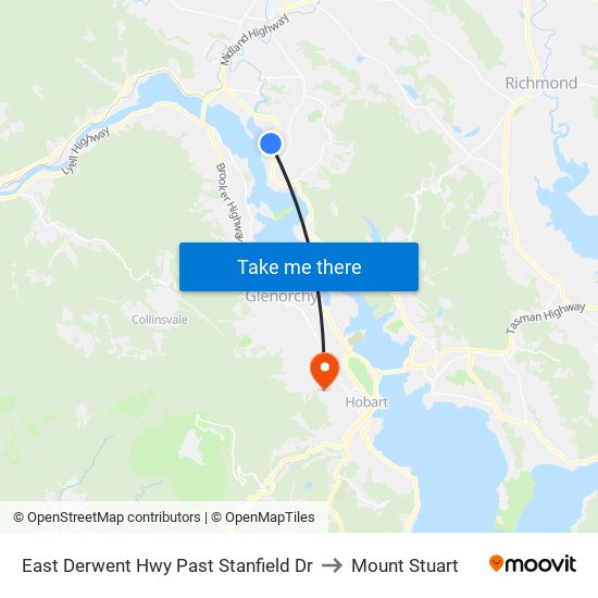 East Derwent Hwy Past Stanfield Dr to Mount Stuart map