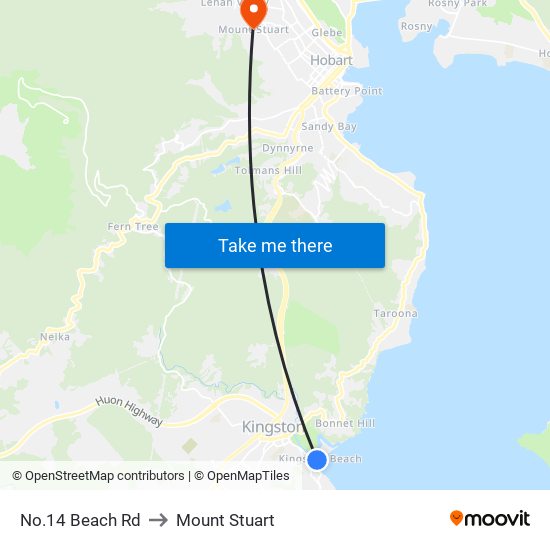 No.14 Beach Rd to Mount Stuart map