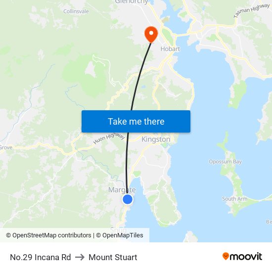 No.29 Incana Rd to Mount Stuart map