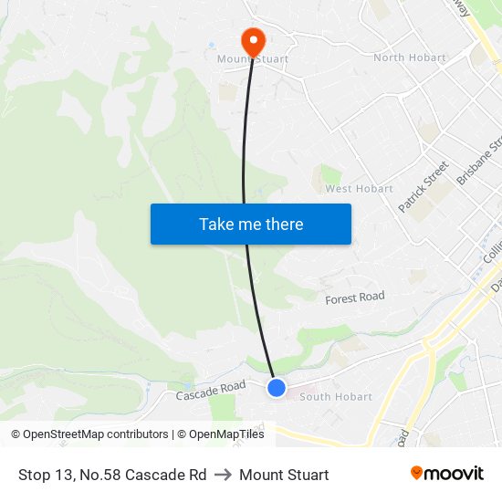Stop 13, No.58 Cascade Rd to Mount Stuart map