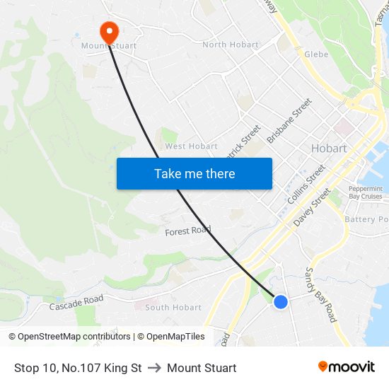 Stop 10, No.107 King St to Mount Stuart map