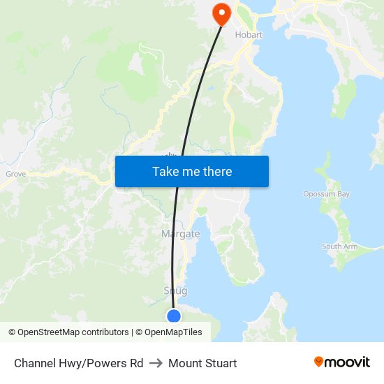 Channel Hwy/Powers Rd to Mount Stuart map