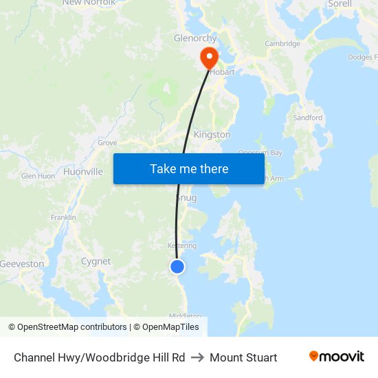 Channel Hwy/Woodbridge Hill Rd to Mount Stuart map