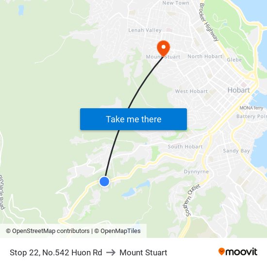 Stop 22, No.542 Huon Rd to Mount Stuart map
