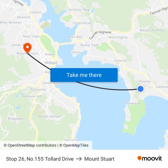 Stop 26, No.155 Tollard Drive to Mount Stuart map