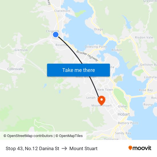 Stop 43, No.12 Danina St to Mount Stuart map