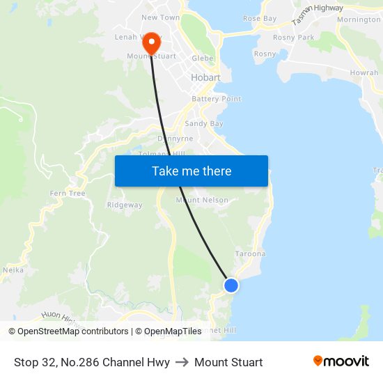 Stop 32, No.286 Channel Hwy to Mount Stuart map