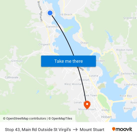 Stop 43, Main Rd Outside St Virgil's to Mount Stuart map