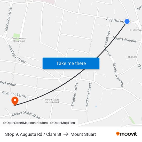 Stop 9, Augusta Rd / Clare St to Mount Stuart map