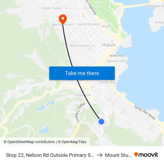 Stop 22, Nelson Rd Outside Primary School to Mount Stuart map