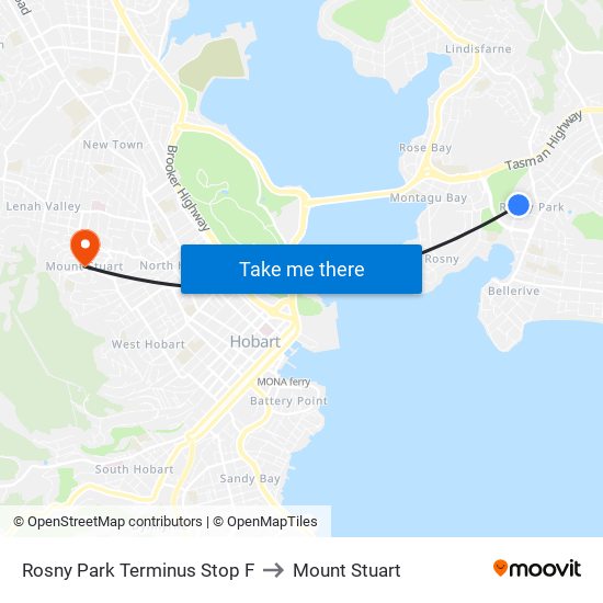 Rosny Park Terminus Stop F to Mount Stuart map