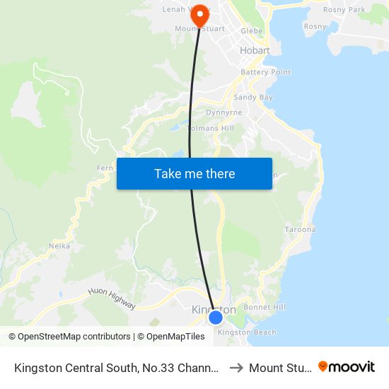 Kingston Central South to Mount Stuart map