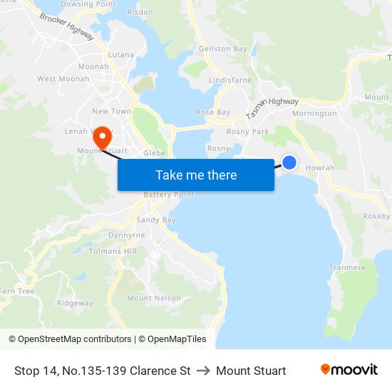 Stop 14, No.135-139 Clarence St to Mount Stuart map