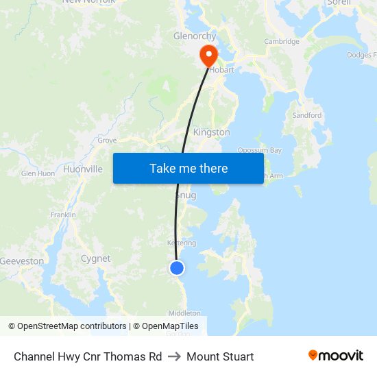 Channel Hwy Cnr Thomas Rd to Mount Stuart map