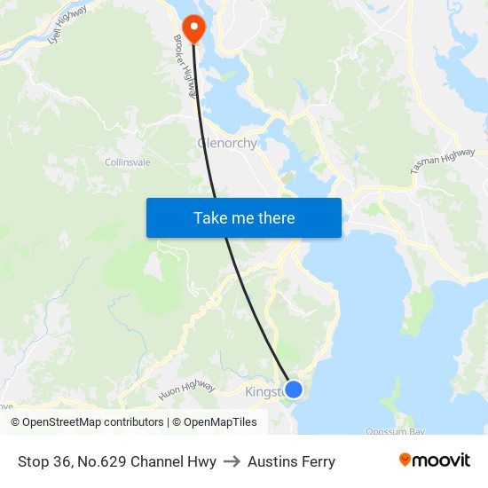 Stop 36, No.629 Channel Hwy to Austins Ferry map