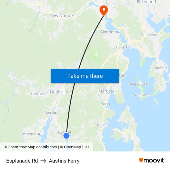 Esplanade Rd to Austins Ferry map