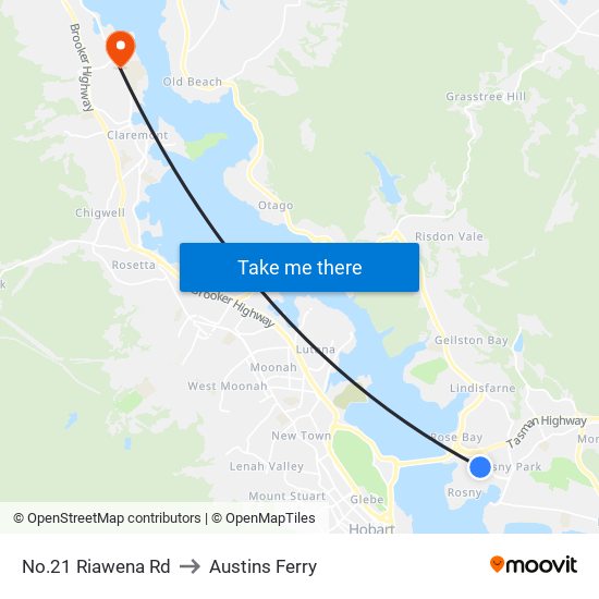 No.21 Riawena Rd to Austins Ferry map