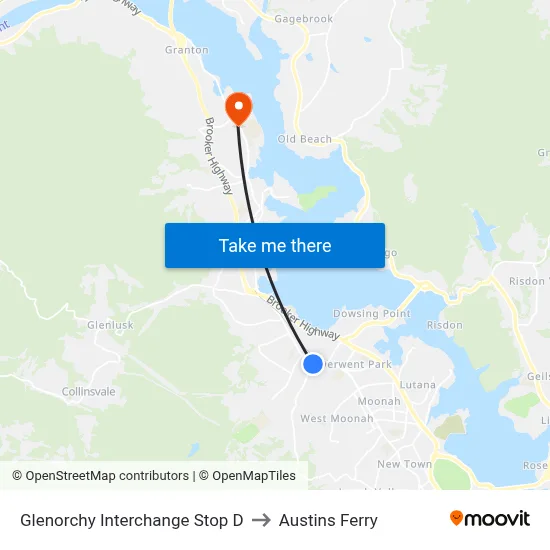 Glenorchy Interchange Stop D to Austins Ferry map