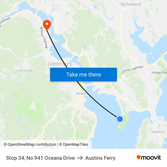 Stop 34, No.941 Oceana Drive to Austins Ferry map