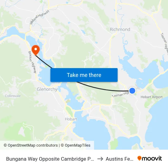 Bungana Way Opposite Cambridge Park to Austins Ferry map