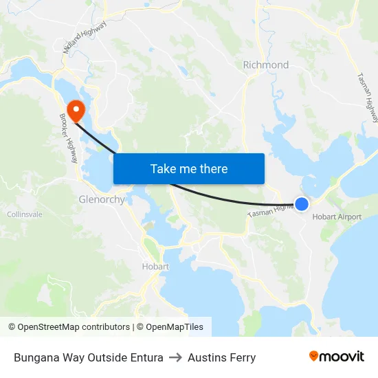 Bungana Way Outside Entura to Austins Ferry map